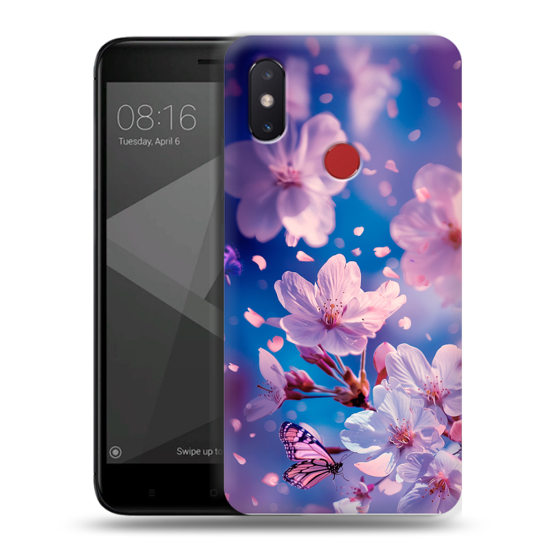 Силиконовый чехол на Xiaomi Mi8 SE с принтом цветы бабочки Силиконовый чехол на Xiaomi Mi8 SE с принтом цветы бабочки