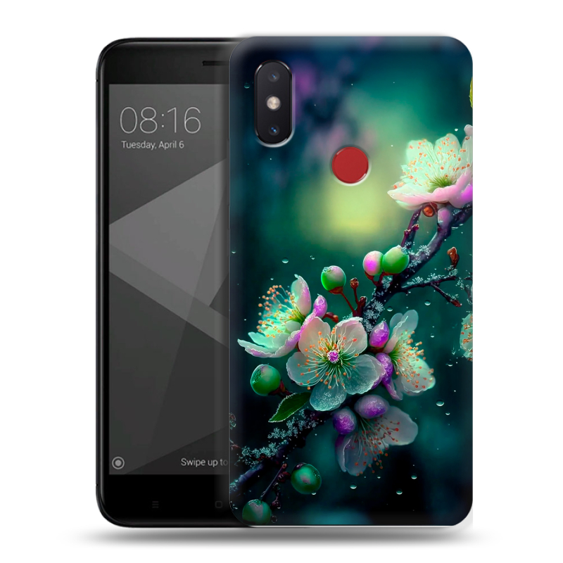 Силиконовый чехол на Xiaomi Mi8 SE с принтом Цветы и мрамор Силиконовый чехол на Xiaomi Mi8 SE с принтом Цветы и мрамор