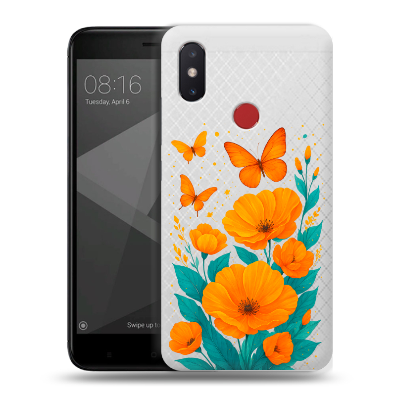 Пластиковый чехол на Xiaomi Mi8 SE с принтом цветы бабочки Пластиковый чехол на Xiaomi Mi8 SE с принтом цветы бабочки