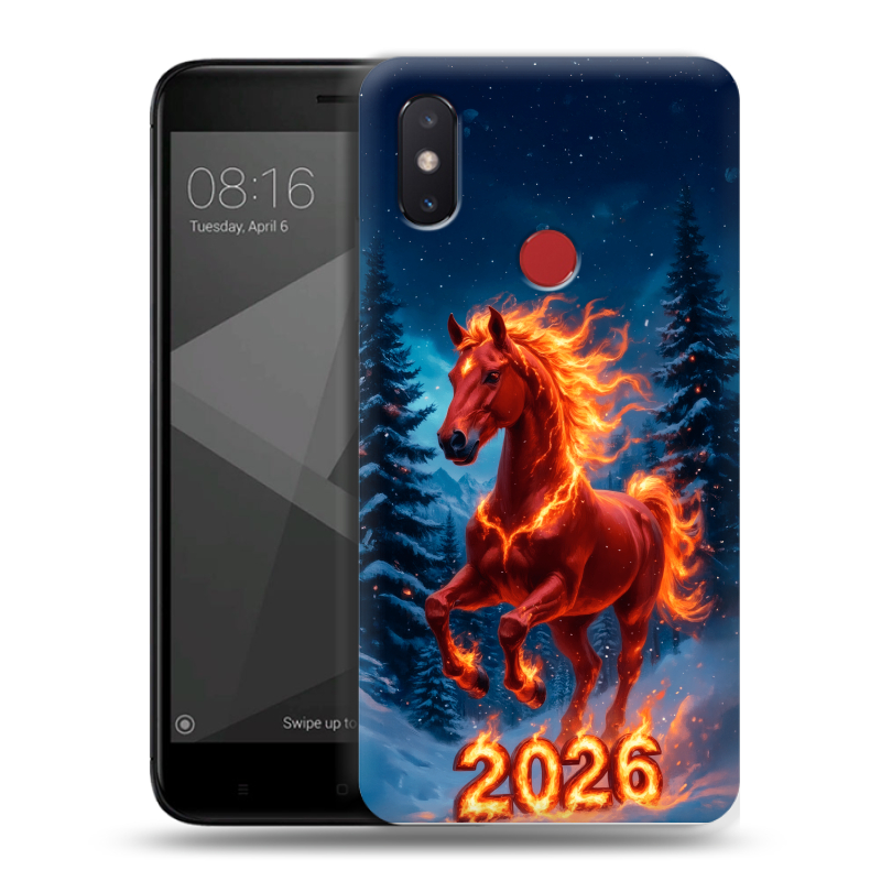 Пластиковый чехол на Xiaomi Mi8 SE с принтом Новый год коня Пластиковый чехол на Xiaomi Mi8 SE с принтом Новый год коня