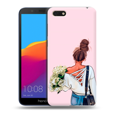 Силиконовый чехол на Huawei Honor 7A с принтом Девушка и букет Силиконовый чехол на Huawei Honor 7A с принтом Девушка и букет