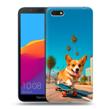 Силиконовый чехол на Huawei Honor 7A с принтом Корги на скейте Силиконовый чехол на Huawei Honor 7A с принтом Корги на скейте
