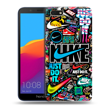 Силиконовый чехол на Huawei Honor 7A с принтом найк nike черный