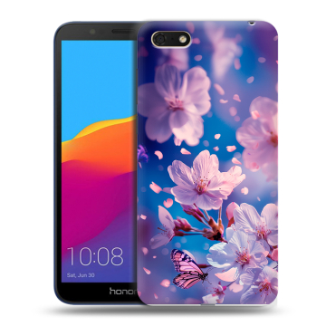 Силиконовый чехол на Huawei Honor 7A с принтом цветы бабочки Силиконовый чехол на Huawei Honor 7A с принтом цветы бабочки