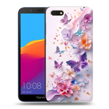 Силиконовый чехол на Huawei Honor 7A с принтом цветы бабочки