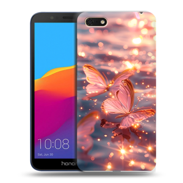 Силиконовый чехол на Huawei Honor 7A с принтом бабочки розовые Силиконовый чехол на Huawei Honor 7A с принтом бабочки розовые