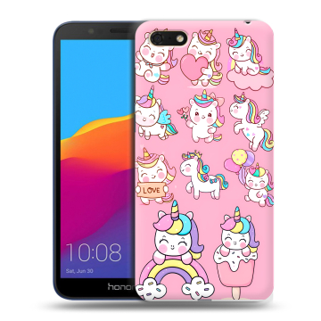 Силиконовый чехол на Huawei Honor 7A с принтом Единороги и радуга