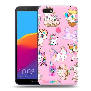Силиконовый чехол на Huawei Honor 7A с принтом розовые единороги Силиконовый чехол на Huawei Honor 7A с принтом розовые единороги