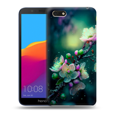 Силиконовый чехол на Huawei Honor 7A с принтом Цветы и мрамор