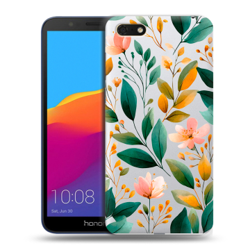 Силиконовый чехол на Huawei Honor 7A с принтом Цветы паттерн Силиконовый чехол на Huawei Honor 7A с принтом Цветы паттерн