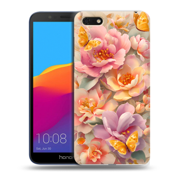 Силиконовый чехол на Huawei Honor 7A с принтом Цветы и бабочки Силиконовый чехол на Huawei Honor 7A с принтом Цветы и бабочки