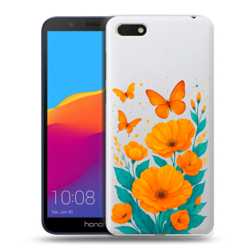 Силиконовый чехол на Huawei Honor 7A с принтом цветы бабочки Силиконовый чехол на Huawei Honor 7A с принтом цветы бабочки