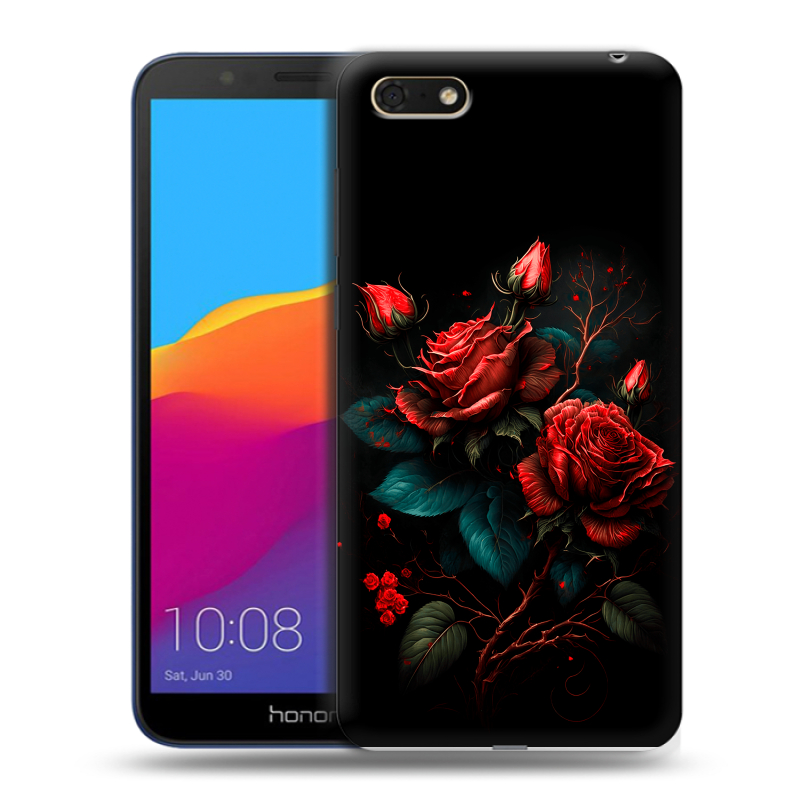 Силиконовый противоударный чехол на Huawei Honor 7A с принтом Розы красные Силиконовый противоударный чехол на Huawei Honor 7A с принтом Розы красные