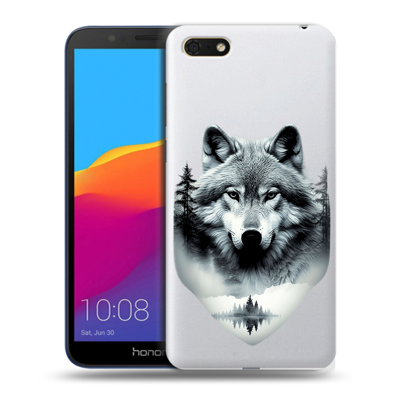 Силиконовый противоударный чехол на Huawei Honor 7A с принтом Волк в лесу Силиконовый противоударный чехол на Huawei Honor 7A с принтом Волк в лесу