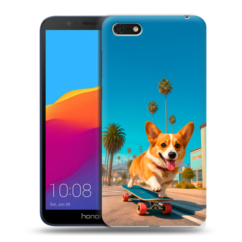 Пластиковый чехол на Huawei Honor 7A с принтом Корги на скейте Пластиковый чехол на Huawei Honor 7A с принтом Корги на скейте