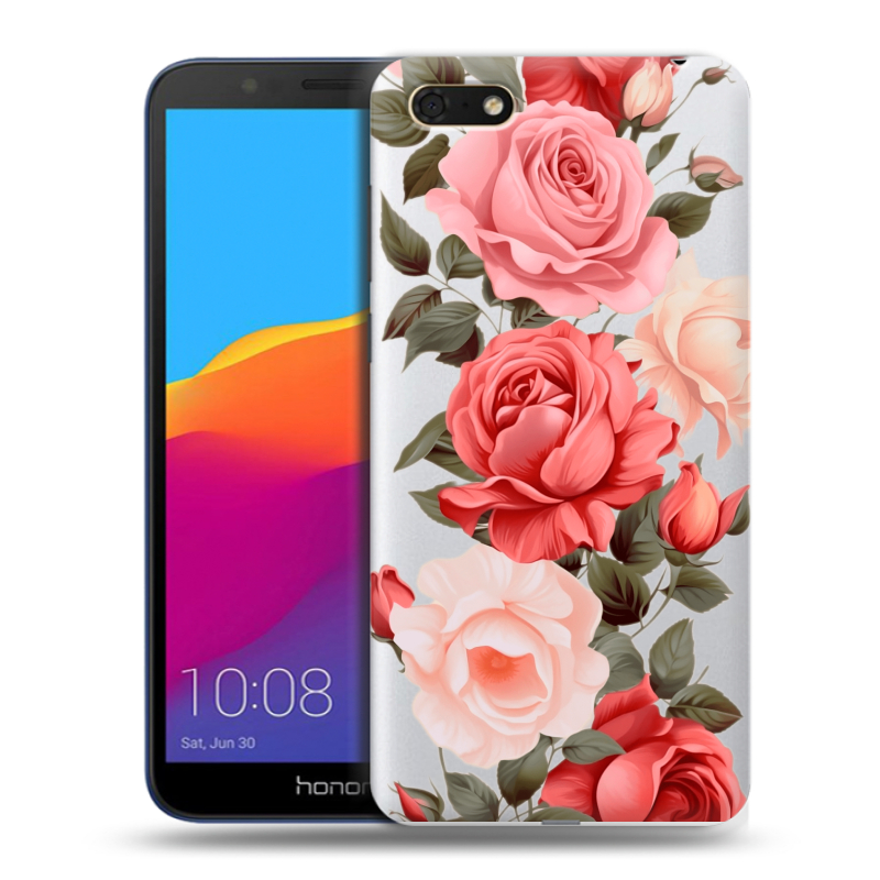 Силиконовый противоударный чехол на Huawei Honor 7A с принтом Розы Силиконовый противоударный чехол на Huawei Honor 7A с принтом Розы