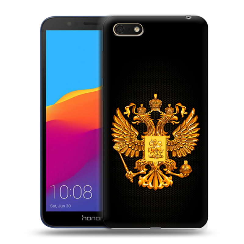Силиконовый противоударный чехол на Huawei Honor 7A с принтом Герб России желтый Силиконовый противоударный чехол на Huawei Honor 7A с принтом Герб России желтый