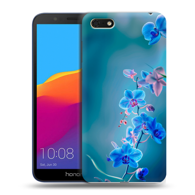 Силиконовый чехол на Huawei Honor 7A с принтом Голубые цветы Силиконовый чехол на Huawei Honor 7A с принтом Голубые цветы