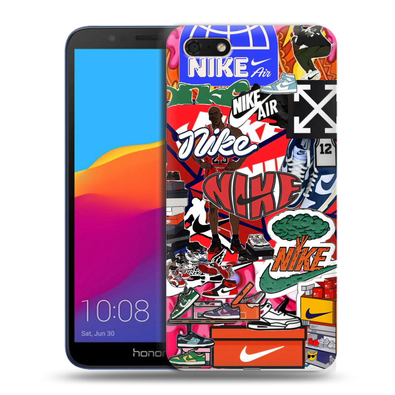 Силиконовый противоударный чехол на Huawei Honor 7A с принтом Найк Nike яркий Силиконовый противоударный чехол на Huawei Honor 7A с принтом Найк Nike яркий