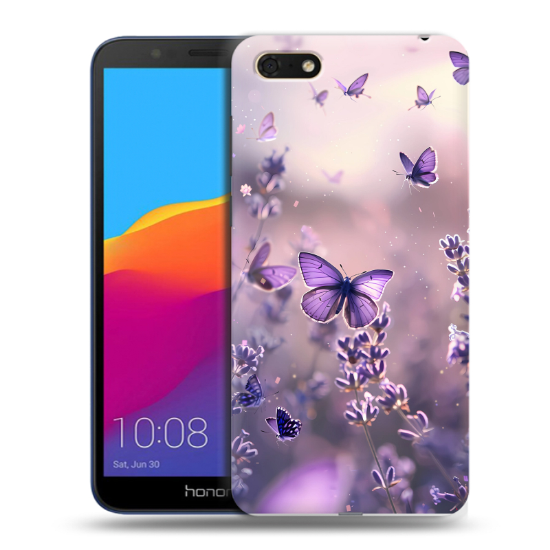 Пластиковый чехол на Huawei Honor 7A с принтом бабочки и лаванда Пластиковый чехол на Huawei Honor 7A с принтом бабочки и лаванда