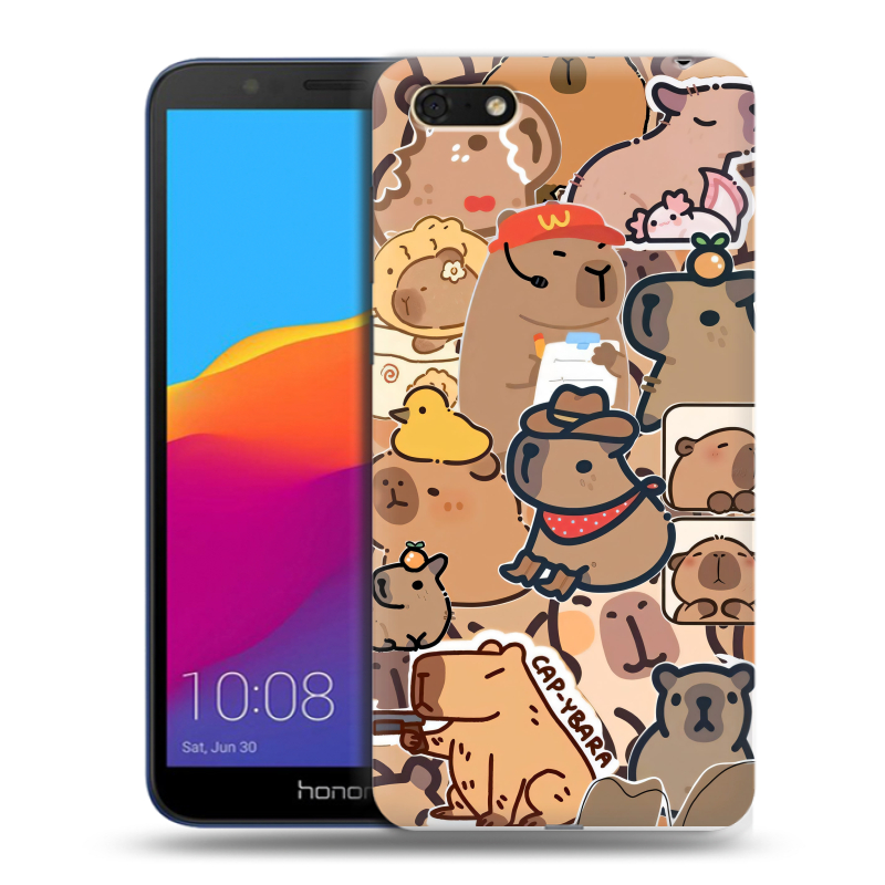 Силиконовый противоударный чехол на Huawei Honor 7A с принтом капибара Силиконовый противоударный чехол на Huawei Honor 7A с принтом капибара