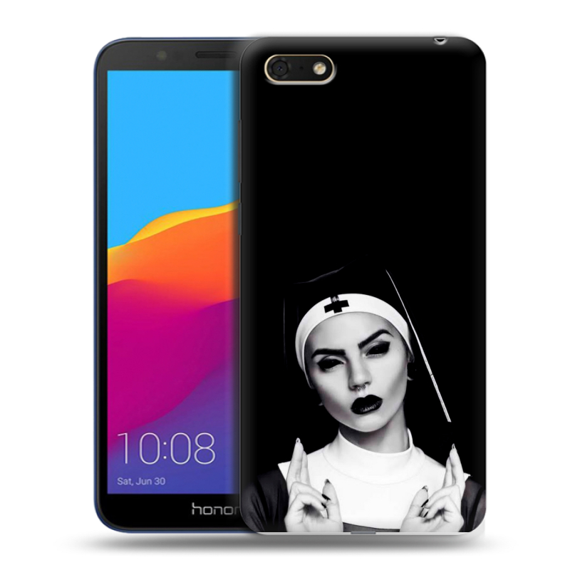 Силиконовый противоударный чехол на Huawei Honor 7A с принтом монашка Силиконовый противоударный чехол на Huawei Honor 7A с принтом монашка
