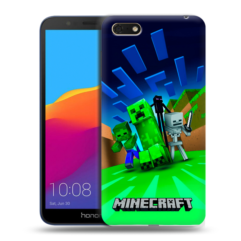 Силиконовый противоударный чехол на Huawei Honor 7A с принтом Майнкрафт Силиконовый противоударный чехол на Huawei Honor 7A с принтом Майнкрафт