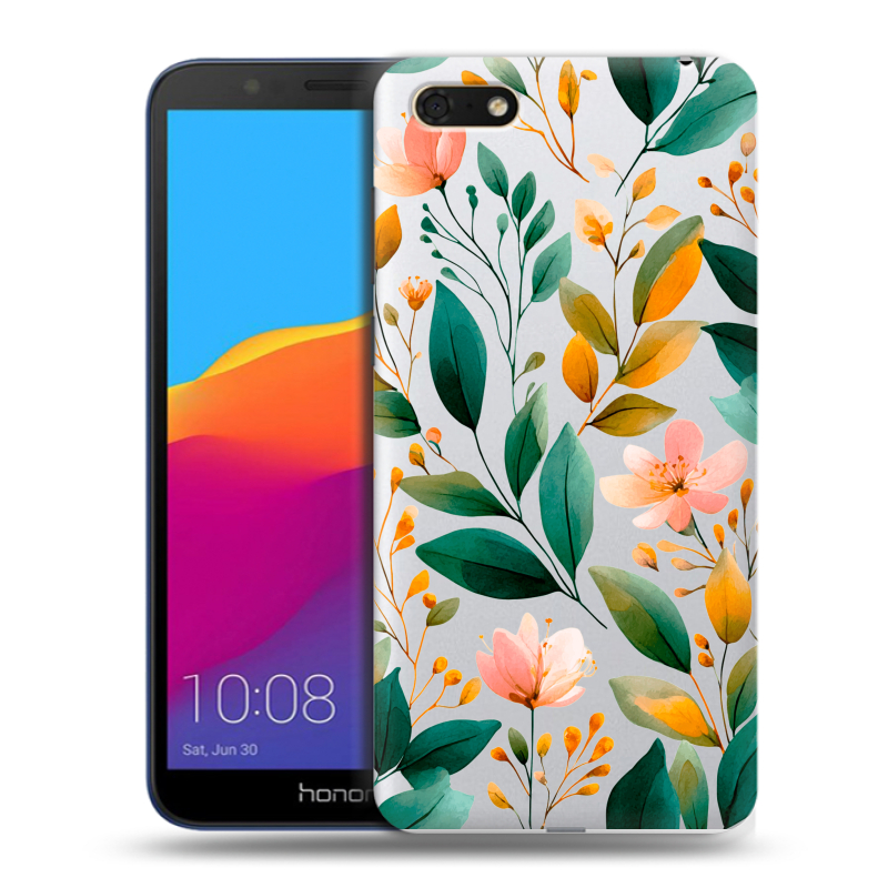 Силиконовый чехол на Huawei Honor 7A с принтом Цветы паттерн Силиконовый чехол на Huawei Honor 7A с принтом Цветы паттерн