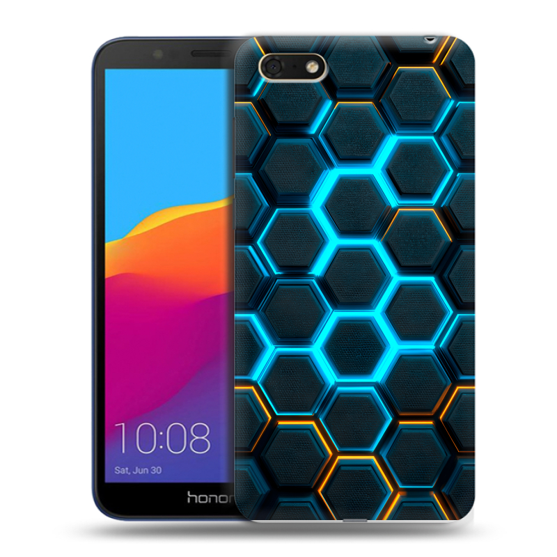 Силиконовый противоударный чехол на Huawei Honor 7A с принтом Неоновые соты Силиконовый противоударный чехол на Huawei Honor 7A с принтом Неоновые соты
