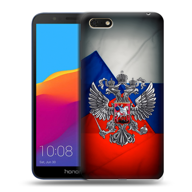 Силиконовый противоударный чехол на Huawei Honor 7A с принтом Флаг России Силиконовый противоударный чехол на Huawei Honor 7A с принтом Флаг России