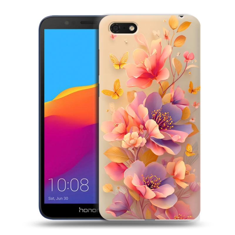 Силиконовый чехол на Huawei Honor 7A с принтом Цветы и бабочки Силиконовый чехол на Huawei Honor 7A с принтом Цветы и бабочки