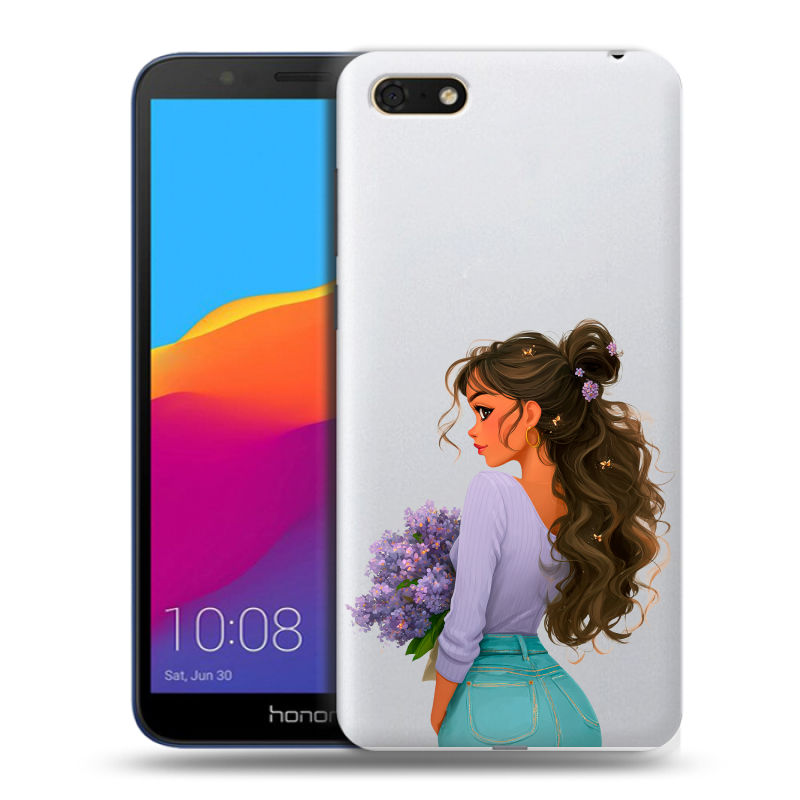 Пластиковый чехол на Huawei Honor 7A с принтом девушка цветы Пластиковый чехол на Huawei Honor 7A с принтом девушка цветы
