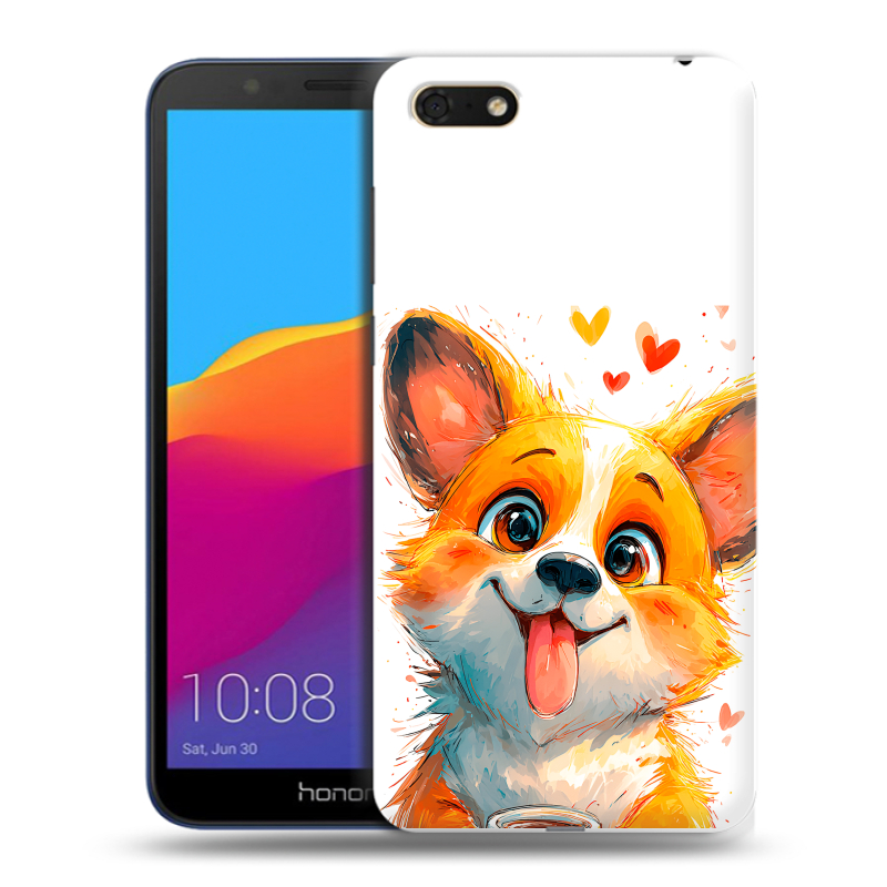 Пластиковый чехол на Huawei Honor 7A с принтом корги Пластиковый чехол на Huawei Honor 7A с принтом корги