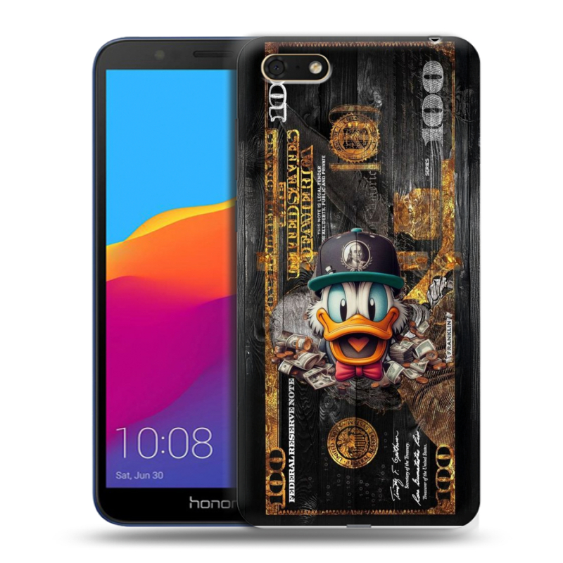 Силиконовый противоударный чехол на Huawei Honor 7A с принтом Дональд Дак Доллар Силиконовый противоударный чехол на Huawei Honor 7A с принтом Дональд Дак Доллар