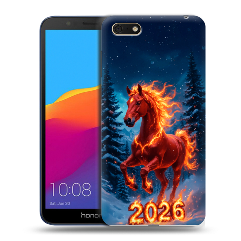 Силиконовый противоударный чехол на Huawei Honor 7A с принтом Новый год коня Силиконовый противоударный чехол на Huawei Honor 7A с принтом Новый год коня