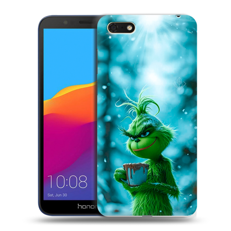 Силиконовый противоударный чехол на Huawei Honor 7A с принтом Новый год гринч Силиконовый противоударный чехол на Huawei Honor 7A с принтом Новый год гринч