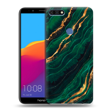 Пластиковый чехол на Huawei Honor 7C Pro с принтом Мрамор зеленое золото