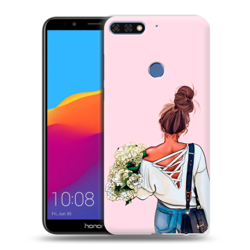 Пластиковый чехол на Huawei Honor 7C Pro с принтом Девушка и букет