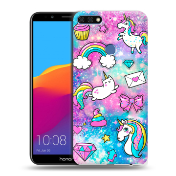 Пластиковый чехол на Huawei Honor 7C Pro с принтом Единороги