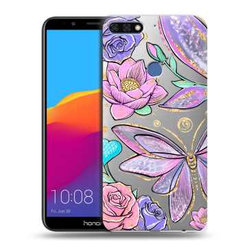 Пластиковый чехол на Huawei Honor 7C Pro с принтом Бабочки и цветы Пластиковый чехол на Huawei Honor 7C Pro с принтом Бабочки и цветы