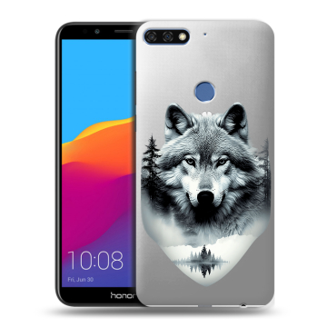 Пластиковый чехол на Huawei Honor 7C Pro с принтом Волк в лесу