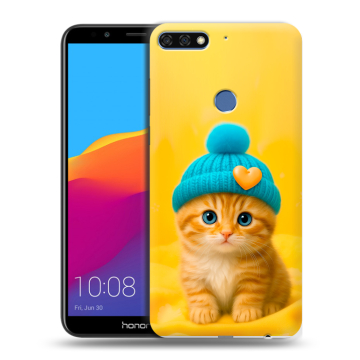 Пластиковый чехол на Huawei Honor 7C Pro с принтом Котенок в шапке Пластиковый чехол на Huawei Honor 7C Pro с принтом Котенок в шапке