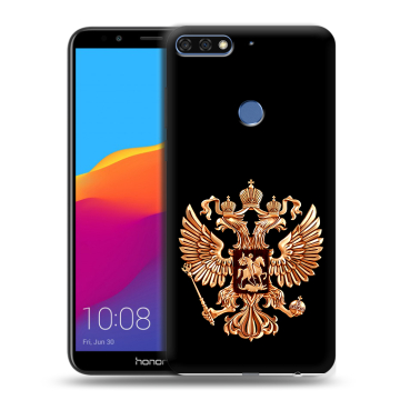 Пластиковый чехол на Huawei Honor 7C Pro с принтом Герб России золотой