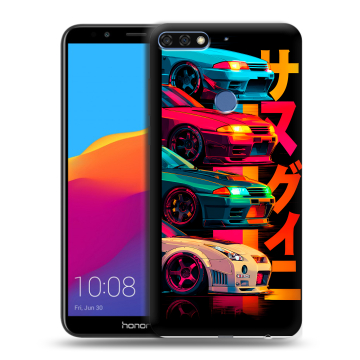 Пластиковый чехол на Huawei Honor 7C Pro с принтом Гоночные машины