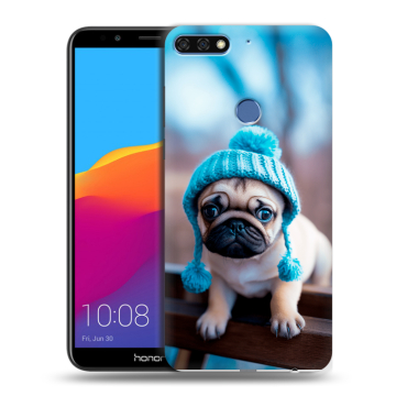Пластиковый чехол на Huawei Honor 7C Pro с принтом Мопс в шапке