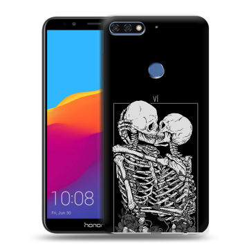 Пластиковый чехол на Huawei Honor 7C Pro с принтом Поцелуй скелетов