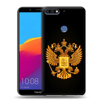 Пластиковый чехол на Huawei Honor 7C Pro с принтом Герб России желтый