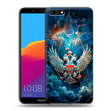 Пластиковый чехол на Huawei Honor 7C Pro с принтом Герб флаг России Пластиковый чехол на Huawei Honor 7C Pro с принтом Герб флаг России
