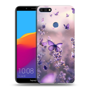 Пластиковый чехол на Huawei Honor 7C Pro с принтом бабочки и лаванда
