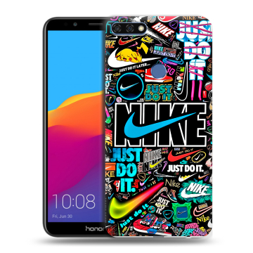 Пластиковый чехол на Huawei Honor 7C Pro с принтом найк nike черный